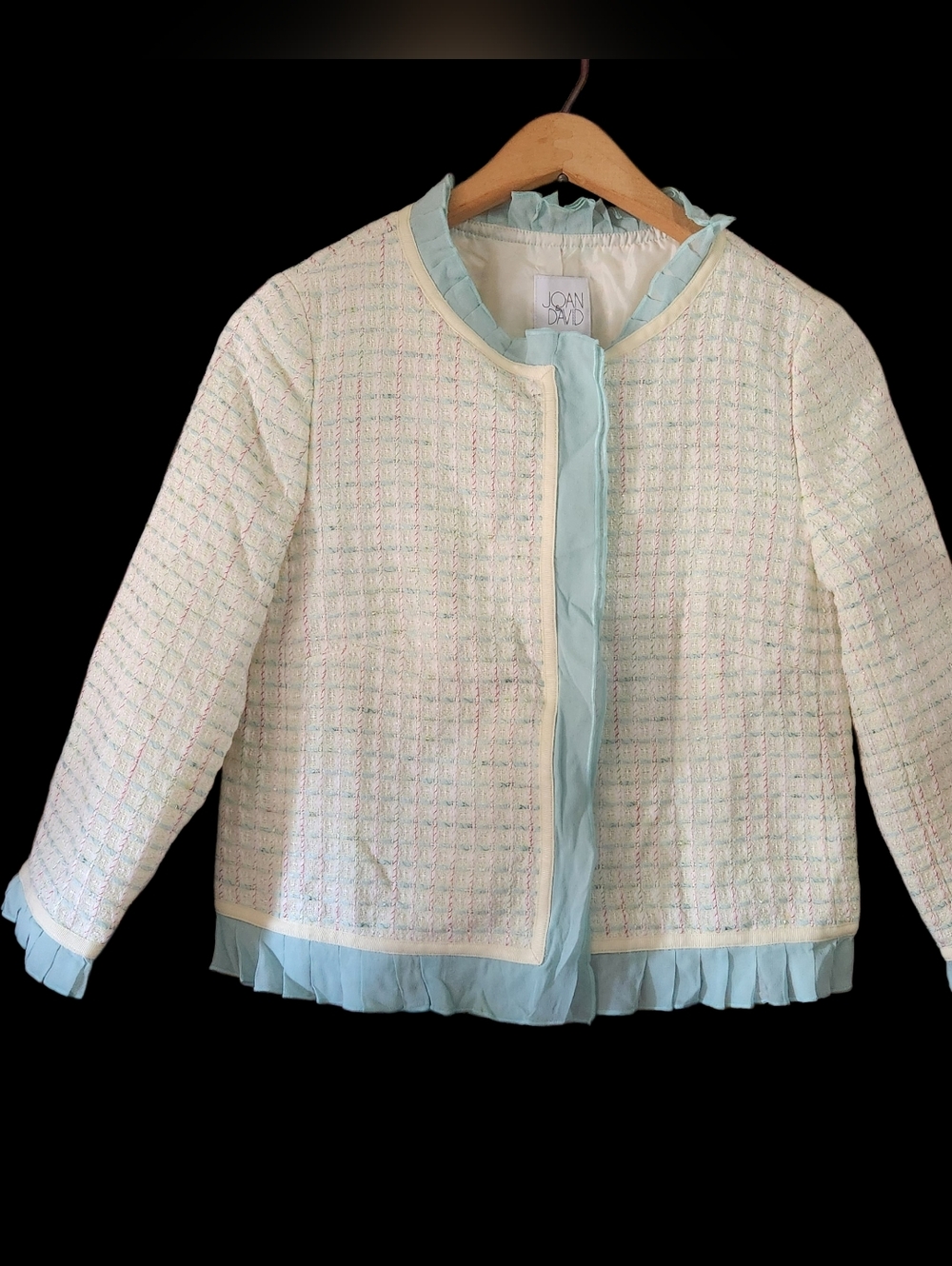 Joan & David Cream Tweed Jacket with Light Blue Trim